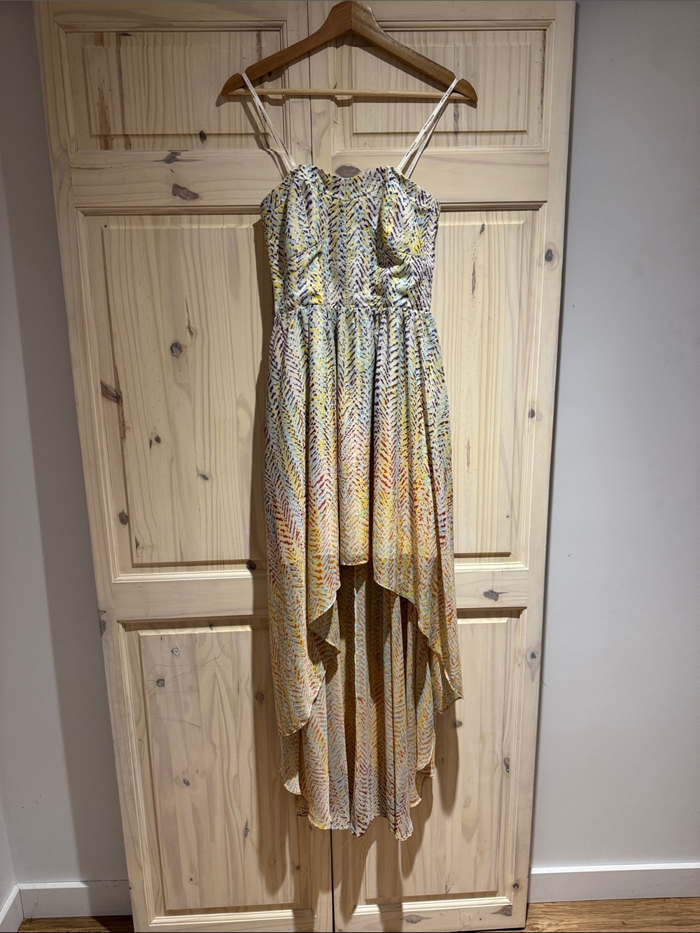 Guess Yellow Multi-Print High-Low Strapless Dress